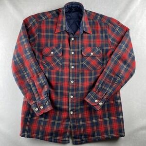 Vintage Tarleton Jacket Mens M Red‎ Navy Plaid Flannel Quilted Lined Padded 90s